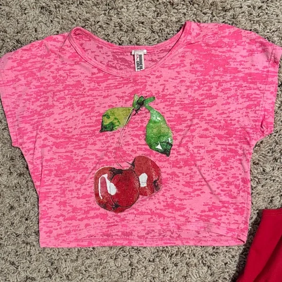 Girls size 7/8 bundle of 3 tops with hearts cherries and flags - Picture 2 of 5